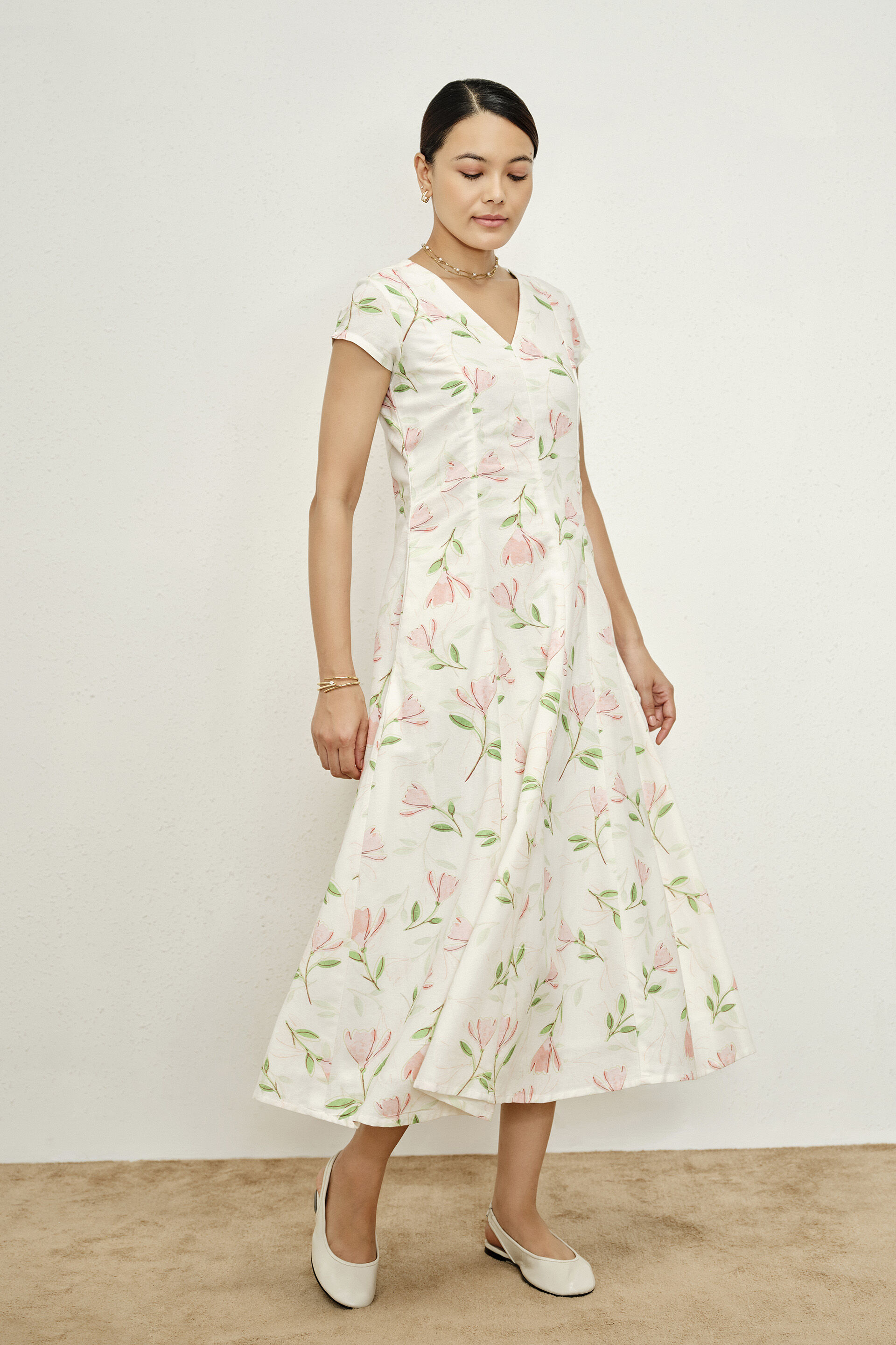 Elowra Floral Midi Dress, Pink, image 2